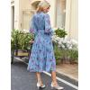 imageANRABESS Womens Floral Midi Dress Puff Long Sleeve Casual Ruffle Chiffon ALine Swing Pleated Belted Tea Party DressesFloral Blue Purple