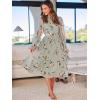 imageANRABESS Womens Floral Midi Dress Puff Long Sleeve Casual Ruffle Chiffon ALine Swing Pleated Belted Tea Party DressesFloral Green