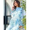 imageANRABESS Womens Floral Midi Dress Puff Long Sleeve Casual Ruffle Chiffon ALine Swing Pleated Belted Tea Party DressesFloral Leaf