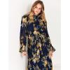 imageANRABESS Womens Floral Midi Dress Puff Long Sleeve Casual Ruffle Chiffon ALine Swing Pleated Belted Tea Party DressesFloral Navy
