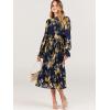 imageANRABESS Womens Floral Midi Dress Puff Long Sleeve Casual Ruffle Chiffon ALine Swing Pleated Belted Tea Party DressesFloral Navy