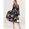 imageANRABESS Womens Floral Midi Dress Puff Long Sleeve Casual Ruffle Chiffon ALine Swing Pleated Belted Tea Party DressesFloral Navy