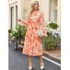 imageANRABESS Womens Floral Midi Dress Puff Long Sleeve Casual Ruffle Chiffon ALine Swing Pleated Belted Tea Party DressesFloral Orange