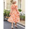 imageANRABESS Womens Floral Midi Dress Puff Long Sleeve Casual Ruffle Chiffon ALine Swing Pleated Belted Tea Party DressesFloral Orange