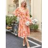 imageANRABESS Womens Floral Midi Dress Puff Long Sleeve Casual Ruffle Chiffon ALine Swing Pleated Belted Tea Party DressesFloral Orange