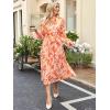 imageANRABESS Womens Floral Midi Dress Puff Long Sleeve Casual Ruffle Chiffon ALine Swing Pleated Belted Tea Party DressesFloral Orange