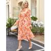 imageANRABESS Womens Floral Midi Dress Puff Long Sleeve Casual Ruffle Chiffon ALine Swing Pleated Belted Tea Party DressesFloral Orange