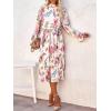 imageANRABESS Womens Floral Midi Dress Puff Long Sleeve Casual Ruffle Chiffon ALine Swing Pleated Belted Tea Party DressesFloral Pink