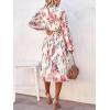 imageANRABESS Womens Floral Midi Dress Puff Long Sleeve Casual Ruffle Chiffon ALine Swing Pleated Belted Tea Party DressesFloral Pink