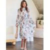 imageANRABESS Womens Floral Midi Dress Puff Long Sleeve Casual Ruffle Chiffon ALine Swing Pleated Belted Tea Party DressesFloral White