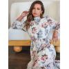 imageANRABESS Womens Floral Midi Dress Puff Long Sleeve Casual Ruffle Chiffon ALine Swing Pleated Belted Tea Party DressesFloral White