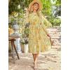 imageANRABESS Womens Floral Midi Dress Puff Long Sleeve Casual Ruffle Chiffon ALine Swing Pleated Belted Tea Party DressesFloral Yellow Orange