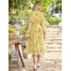imageANRABESS Womens Floral Midi Dress Puff Long Sleeve Casual Ruffle Chiffon ALine Swing Pleated Belted Tea Party DressesFloral Yellow Orange