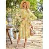 imageANRABESS Womens Floral Midi Dress Puff Long Sleeve Casual Ruffle Chiffon ALine Swing Pleated Belted Tea Party DressesFloral Yellow Orange