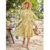 imageANRABESS Womens Floral Midi Dress Puff Long Sleeve Casual Ruffle Chiffon ALine Swing Pleated Belted Tea Party DressesFloral Yellow Orange