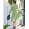 imageANRABESS Womens Floral Midi Dress Puff Long Sleeve Casual Ruffle Chiffon ALine Swing Pleated Belted Tea Party DressesGreen