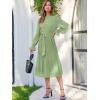 imageANRABESS Womens Floral Midi Dress Puff Long Sleeve Casual Ruffle Chiffon ALine Swing Pleated Belted Tea Party DressesGreen