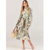 imageANRABESS Womens Floral Midi Dress Puff Long Sleeve Casual Ruffle Chiffon ALine Swing Pleated Belted Tea Party DressesLeaf Apricot
