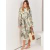 imageANRABESS Womens Floral Midi Dress Puff Long Sleeve Casual Ruffle Chiffon ALine Swing Pleated Belted Tea Party DressesLeaf Apricot