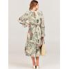imageANRABESS Womens Floral Midi Dress Puff Long Sleeve Casual Ruffle Chiffon ALine Swing Pleated Belted Tea Party DressesLeaf Apricot