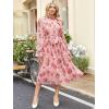imageANRABESS Womens Floral Midi Dress Puff Long Sleeve Casual Ruffle Chiffon ALine Swing Pleated Belted Tea Party DressesPink Red Rose
