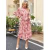 imageANRABESS Womens Floral Midi Dress Puff Long Sleeve Casual Ruffle Chiffon ALine Swing Pleated Belted Tea Party DressesPink Red Rose