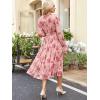 imageANRABESS Womens Floral Midi Dress Puff Long Sleeve Casual Ruffle Chiffon ALine Swing Pleated Belted Tea Party DressesPink Red Rose