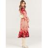 imageANRABESS Womens Floral Midi Dress Puff Long Sleeve Casual Ruffle Chiffon ALine Swing Pleated Belted Tea Party DressesRose Pink