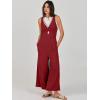 imageANRABESS Womens Jumpsuits Summer Wide Leg Sleeveless V Neck Casual Dressy Linen Pants Rompers 2025 Vacation Beach OutfitsDeep Red