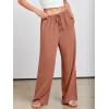 imageANRABESS Womens Linen Palazzo Pants Summer Flowy Wide Leg Drawstring Casual Trousers with Pockets Beach Vacation OutfitsRust