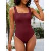 imageANRABESS Womens One Piece Swimsuit 2025 Summer Solid Square Neck Tummy Control Modest Full Coverage Ribbed Bathing SuitsBurgundy