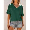 imageANRABESS Womens Oversized T Shirts Short Sleeve V Neck Summer Tops Casual Loose Basic Plain Tee Shirts 2025 Clothes OutfitsDark Green