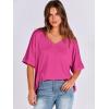 imageANRABESS Womens Oversized T Shirts Short Sleeve V Neck Summer Tops Casual Loose Basic Plain Tee Shirts 2025 Clothes OutfitsHot Pink