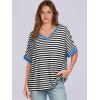 imageANRABESS Womens Oversized T Shirts Short Sleeve V Neck Summer Tops Casual Loose Basic Plain Tee Shirts 2025 Clothes OutfitsStriped Black White