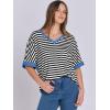 imageANRABESS Womens Oversized T Shirts Short Sleeve V Neck Summer Tops Casual Loose Basic Plain Tee Shirts 2025 Clothes OutfitsStriped Black White
