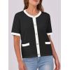 imageANRABESS Womens Short Sleeve Cardigan Sweaters Summer Casual Crew Neck Knit Striped Button Down Cropped Dressy Blouses TopsBlack White Edge