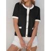 imageANRABESS Womens Short Sleeve Cardigan Sweaters Summer Casual Crew Neck Knit Striped Button Down Cropped Dressy Blouses TopsBlack White Edge