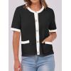 imageANRABESS Womens Short Sleeve Cardigan Sweaters Summer Casual Crew Neck Knit Striped Button Down Cropped Dressy Blouses TopsBlack White Edge
