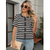 imageANRABESS Womens Short Sleeve Cardigan Sweaters Summer Casual Crew Neck Knit Striped Button Down Cropped Dressy Blouses TopsBlack White Stripe
