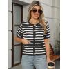 imageANRABESS Womens Short Sleeve Cardigan Sweaters Summer Casual Crew Neck Knit Striped Button Down Cropped Dressy Blouses TopsBlack White Stripe