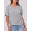 imageANRABESS Womens Short Sleeve Cardigan Sweaters Summer Casual Crew Neck Knit Striped Button Down Cropped Dressy Blouses TopsGrey