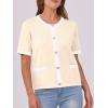 imageANRABESS Womens Short Sleeve Cardigan Sweaters Summer Casual Crew Neck Knit Striped Button Down Cropped Dressy Blouses TopsKhaki White Edge