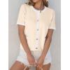 imageANRABESS Womens Short Sleeve Cardigan Sweaters Summer Casual Crew Neck Knit Striped Button Down Cropped Dressy Blouses TopsKhaki White Edge