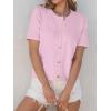imageANRABESS Womens Short Sleeve Cardigan Sweaters Summer Casual Crew Neck Knit Striped Button Down Cropped Dressy Blouses TopsPeach Pink