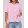 imageANRABESS Womens Short Sleeve Cardigan Sweaters Summer Casual Crew Neck Knit Striped Button Down Cropped Dressy Blouses TopsPeach Pink