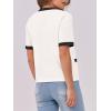 imageANRABESS Womens Short Sleeve Cardigan Sweaters Summer Casual Crew Neck Knit Striped Button Down Cropped Dressy Blouses TopsWhite Black Edge