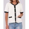imageANRABESS Womens Short Sleeve Cardigan Sweaters Summer Casual Crew Neck Knit Striped Button Down Cropped Dressy Blouses TopsWhite Black Edge