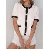 imageANRABESS Womens Short Sleeve Cardigan Sweaters Summer Casual Crew Neck Knit Striped Button Down Cropped Dressy Blouses TopsWhite Black Edge