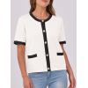imageANRABESS Womens Short Sleeve Cardigan Sweaters Summer Casual Crew Neck Knit Striped Button Down Cropped Dressy Blouses TopsWhite Black Edge
