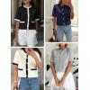 imageANRABESS Womens Short Sleeve Cardigan Sweaters Summer Casual Crew Neck Knit Striped Button Down Cropped Dressy Blouses TopsWhite Black Edge
